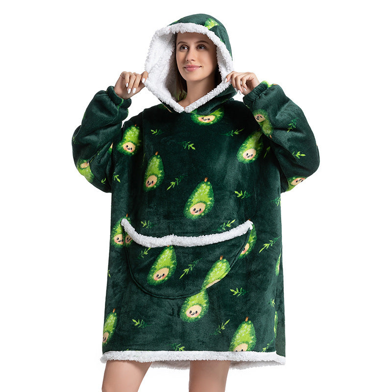 Composite Thermal Clothing Tv Blanket, Extra Long and Thick, Home Wear, Outdoor Mid-Length Pajamas, Flannel, Can Be Worn Outside, Couple Style
