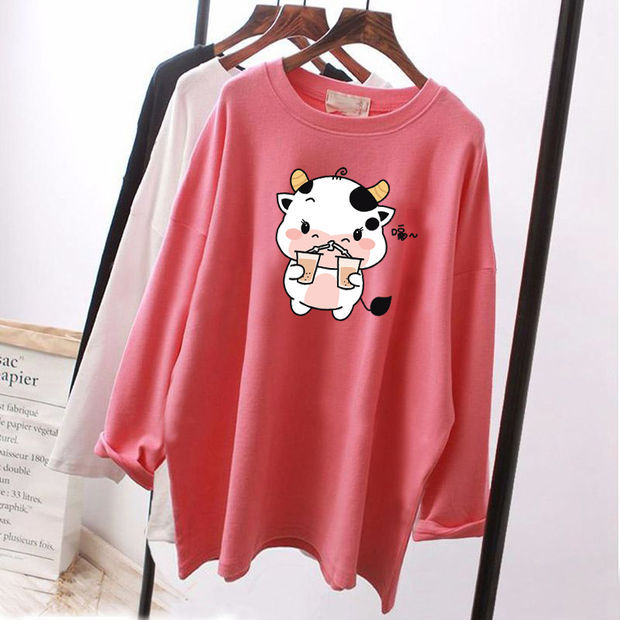 Pregnant Women's Autumn Cotton Top Mid-length Long-sleeved Loose Korean Fashion Trendy Mom's Pregnancy T-shirt Winter Base Shirt