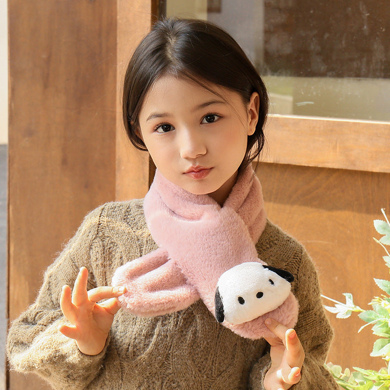 Children's Christmas Autumn and Winter Scarf Plush Warm Cute Cartoon Red New Year Festival Imitation Rabbit Fur Parent-Child Scarf