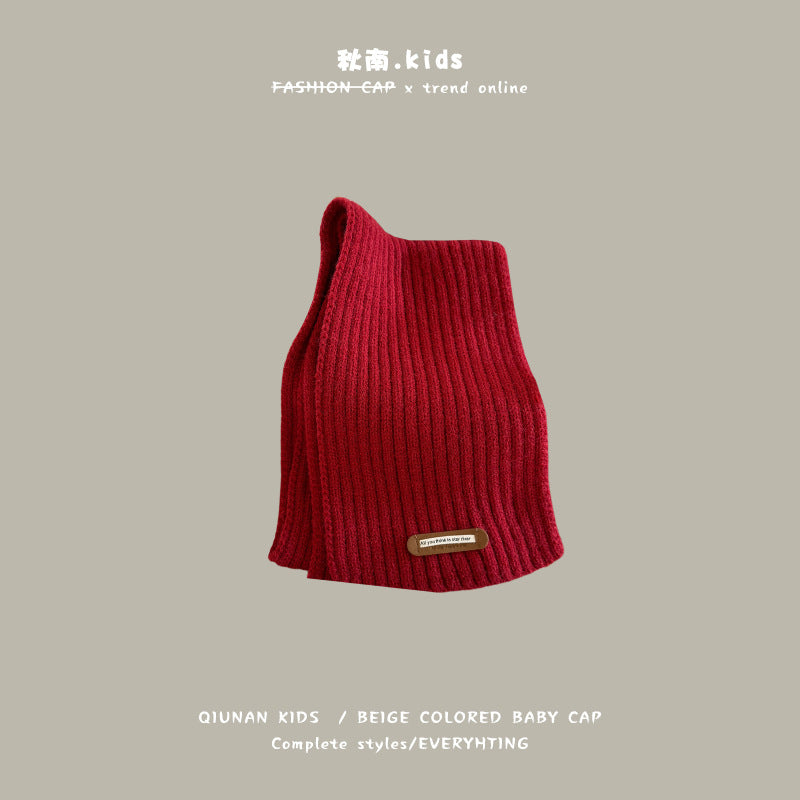 Qiunan Kidsren's Scarf Red New Year's Christmas Festive Warm Knitted Scarf Winter Windproof Neck Cover for Boys and Girls