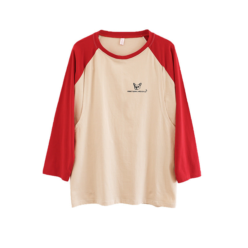 Breastfeeding Top T-Shirt Hot Mom Style Pure Cotton Outer Wear Spring and Autumn Pregnant Women's Long Sleeve Breastfeeding Moon Dress Women's Large Size