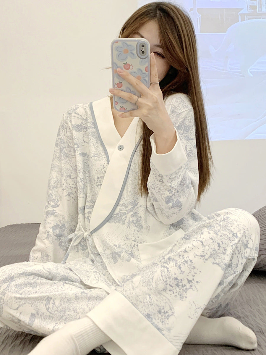 Lunar Clothing Spring and Autumn Cotton Postpartum Lactation Adjustable Delivery Room Pregnant Women Pajamas Loose Maternal Feeding Wear