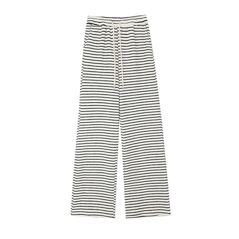Maternity fleece-lined Black and White Striped Towel Velvet Wide Leg Pants Autumn and Winter New Loose Drawstring Sports Pants Casual Pants