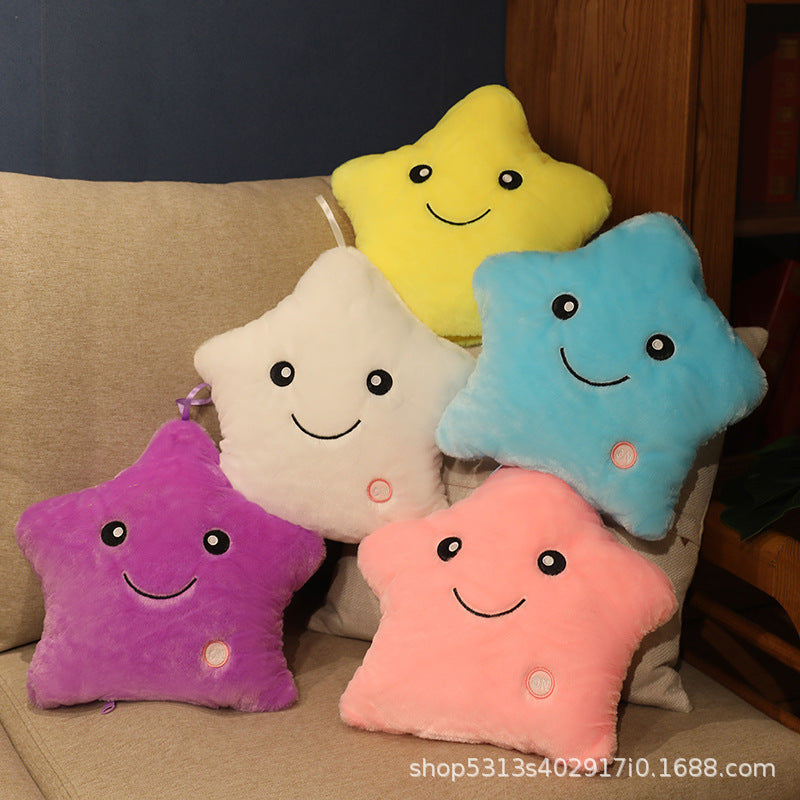 Colorful luminous pillow cute five-pointed plush toy doll wholesale