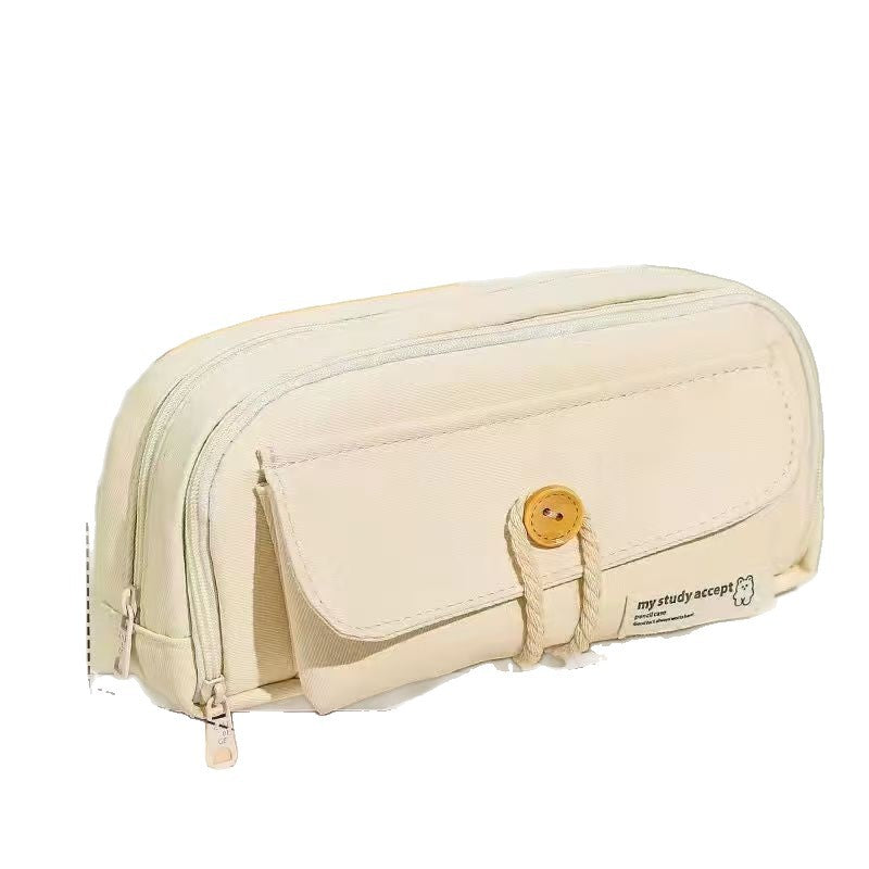 Button Pencil Bag with Good Looks for Girls, Large Capacity, Simple Ins Student Creative Canvas Stationery Bag, Pencil Stationery Box