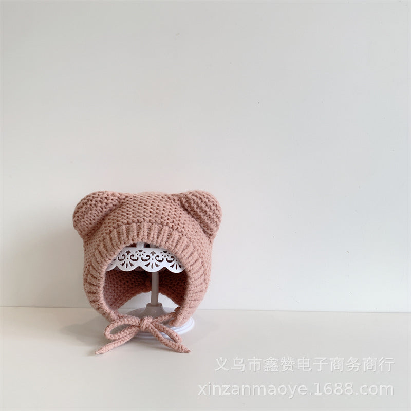 Baby Hat Ins Korean Style Cute Bear Ears Children's Knitted Ear Protection Hat Baby Warm Wool Hat