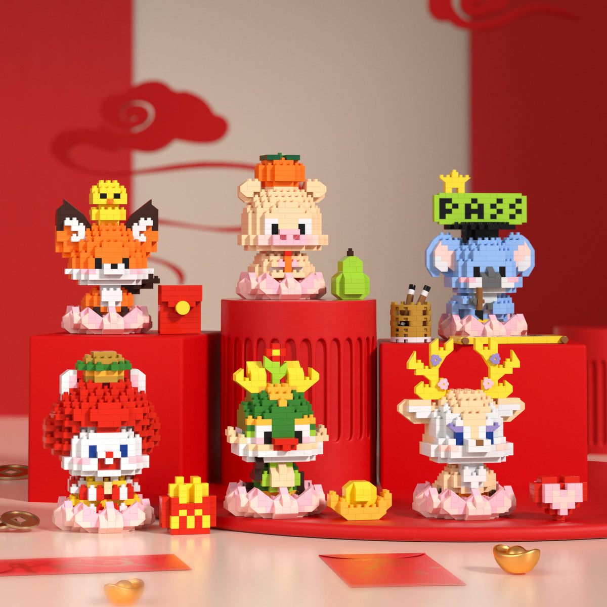 Compatible with Lego little God Beast good luck Lotus Dragon Year image building block doll creative children's toy New Year gift