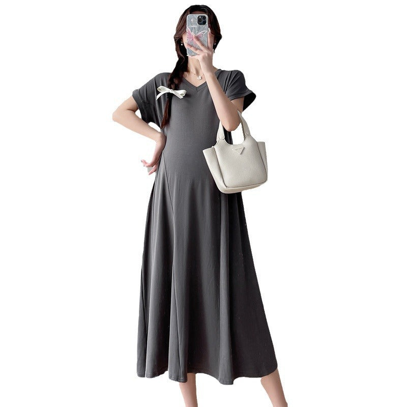 Pregnant Women's Summer Fashion Design Feeling Temperament Waist Slimming Belly Covering Pregnant Women's dress New Korean Style Pregnant Women's Dress