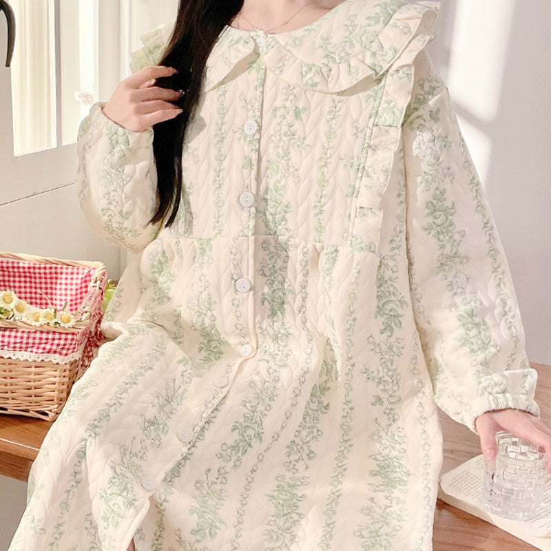 Lunar Clothing Spring and Autumn Air Cotton Thick Postpartum Breastfeeding dress Doll Collar Pregnant Women Pajamas for Outer Wear