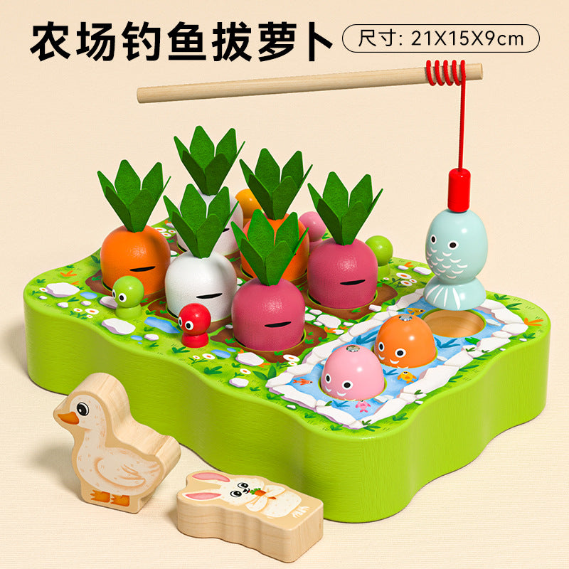 Wooden Ball Kidsren's Wooden Magnetic Kitten Fishing Game Pretend Play Magnetic Early Education Baby Toy Fishing Rod