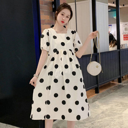Maternity Summer dress Out Fashion High-end Sense Small Fresh Wave Dot Dress Loose Mid-length Summer Dress