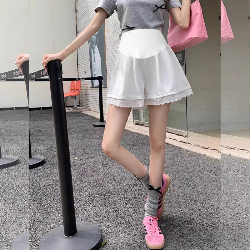 Maternity Shorts Summer Lace Splicing Wide-Leg Casual Pants Loose Outer Wear Sports Air Cotton Pants Skirt