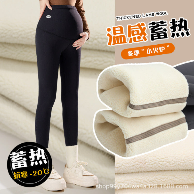 Real shot thin high pregnancy waist stripe winter milk velvet thread pregnant women leggings outside wear belly pants