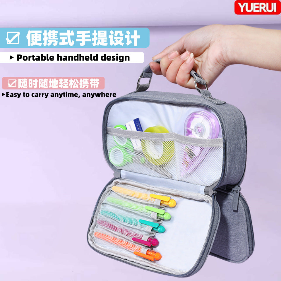 Yuerui Large-Capacity Canvas Multi-Layer Pencil Bag Portable Simple Student Multi-Functional Pencil Bag Satchel Stationery Box
