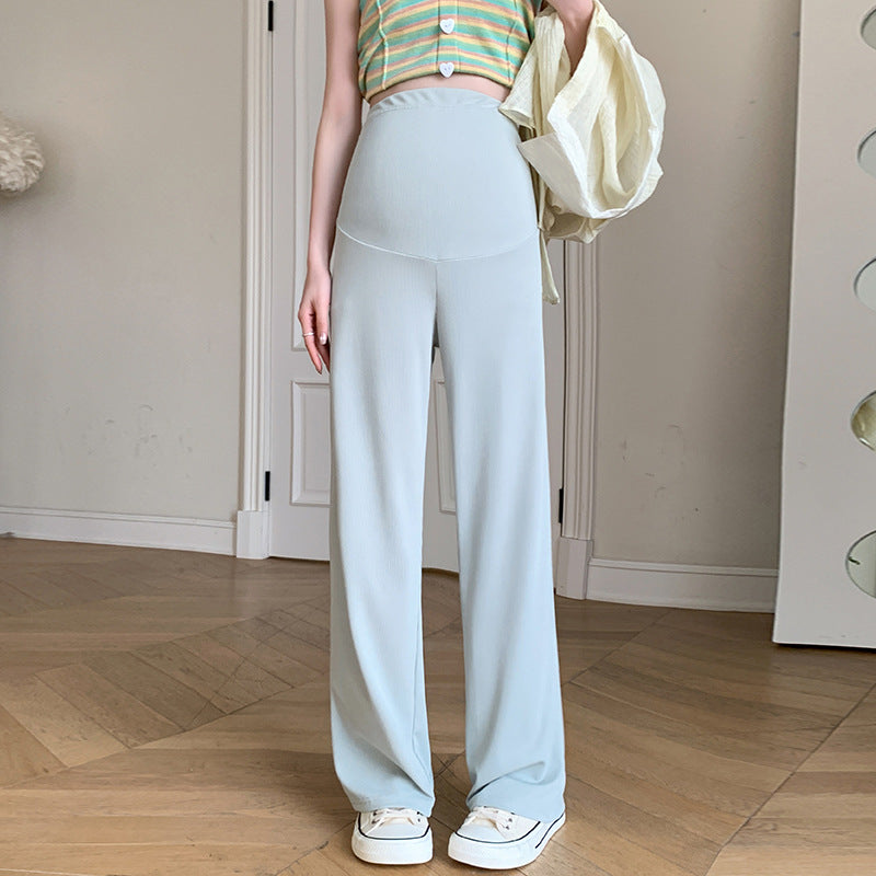 Maternity Pants 2026 Summer Elastic Non-Fading Maternity Wide-Leg Pants Summer Loose Casual Pants Slimming Vertical Stripe Pants for Outdoor Wear