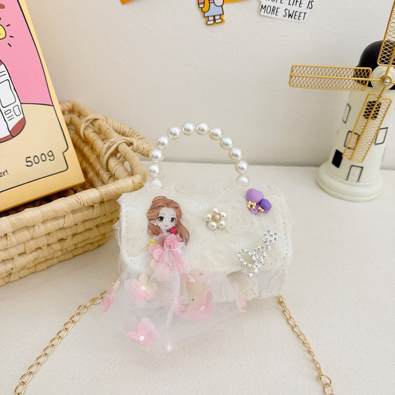 Korean Style Princess Handbag Fashion Bow Children Shoulder Bag Stylish Cute Girl Small Square Bag