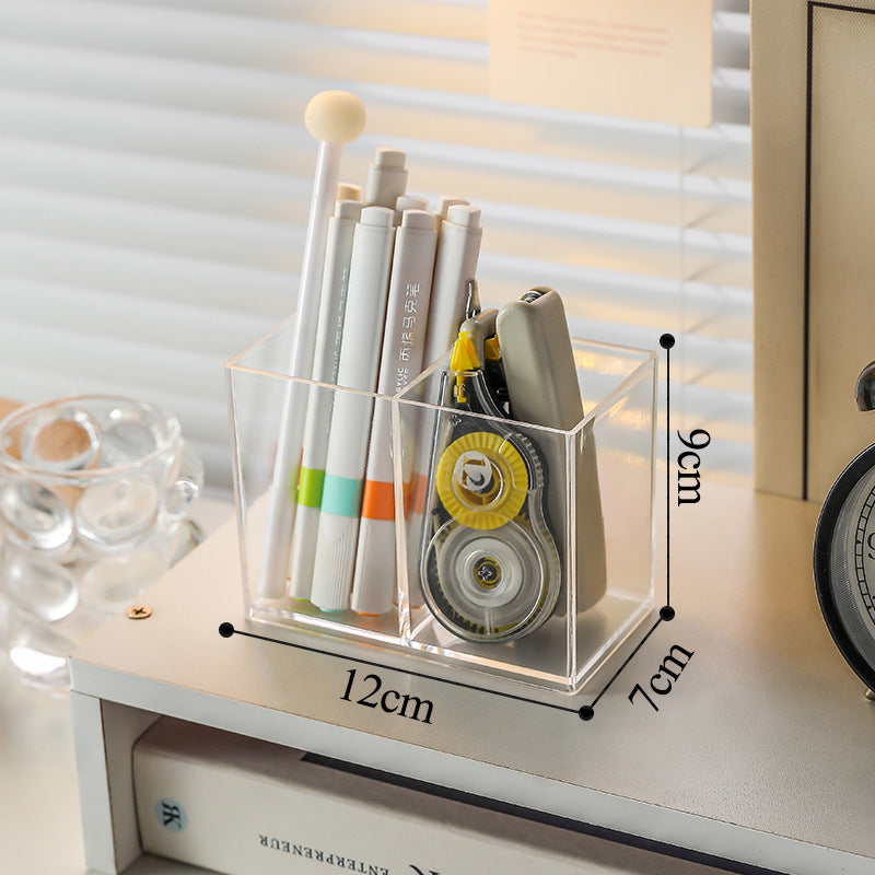 Multifunctional Acrylic Pen Holder Transparent Desktop Storage Box Pen Holder Office Stationery Compartment Storage Box Large Capacity