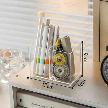 Multifunctional Acrylic Pen Holder Transparent Desktop Storage Box Pen Holder Office Stationery Compartment Storage Box Large Capacity