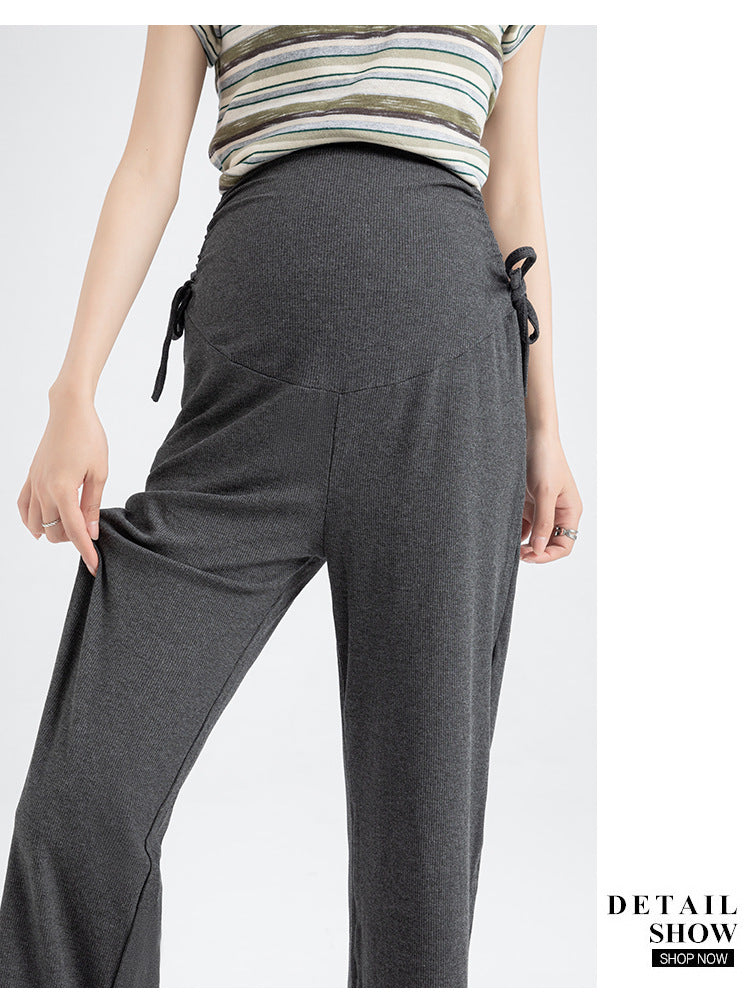 Pregnant women's pants 2024 new pregnant women's pants autumn and winter fleece-lined small pregnancy wide leg pants drawstring straight tube pants