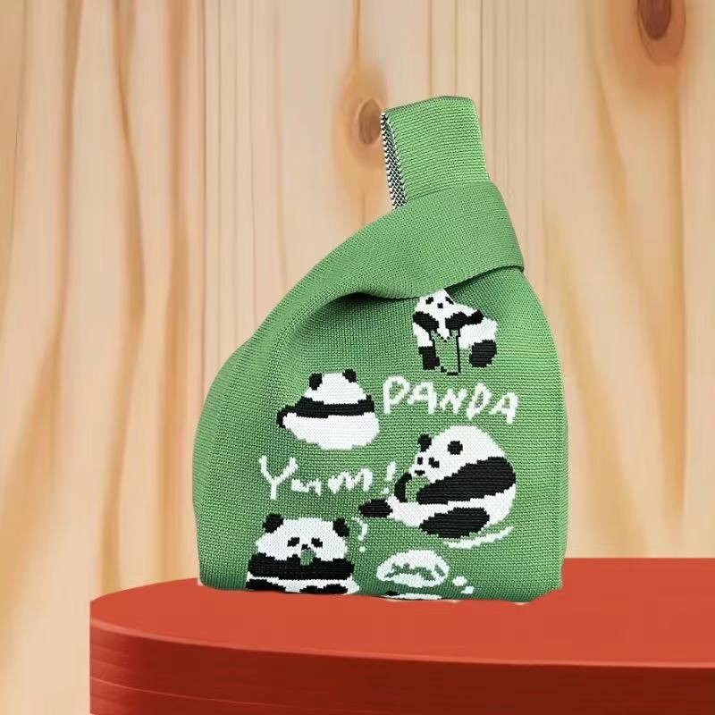 Panda New Knitted Bag Women's Handbag Wide Hand Gift Back Gift Bag Cute Panda Knitted Bag Hand Gift