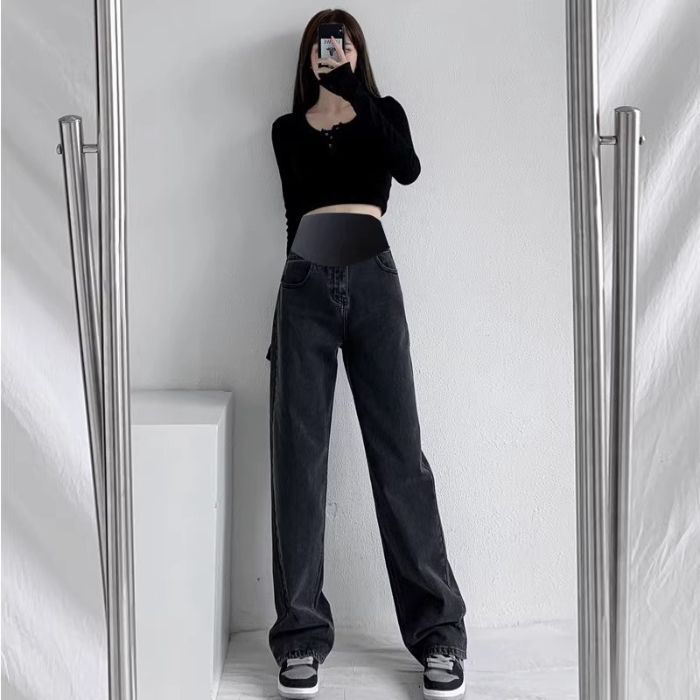 2025 Spring New All-match Pregnant Women Jeans Spring Loose Straight Outer Wide-leg Trousers Pregnant Women's Spring Wear