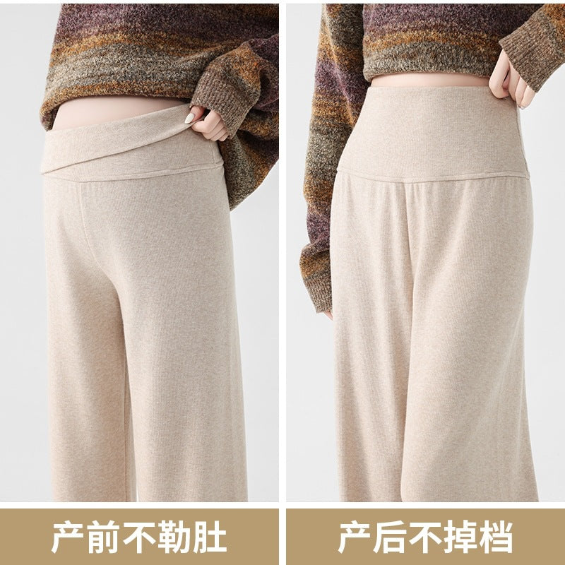 Lamb Fleece Pregnant Women's Pants Autumn and Winter fleece-lined Outer Wear Loose Dipping Wide-leg Pants New Non-abdominal Glutinous Rice Pants
