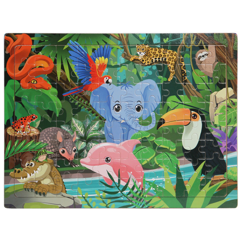 Wooden 80 Pieces Puzzle Toddler Cartoon Dinosaur Animal Plane Puzzle Baby Early Education and Intelligence Building Blocks Toy