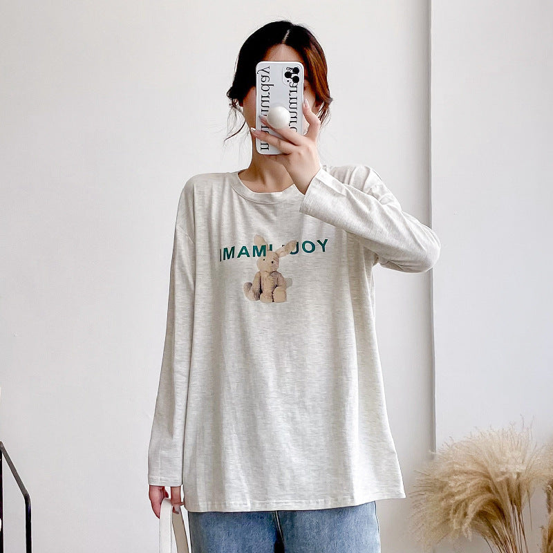 Pregnant Women's Monthly Clothes Summer Thin Postpartum Breastfeeding Clothes Top for Going Out Long Sleeve T-Shirt Spring and Autumn Clothes for Breastfeeding Period