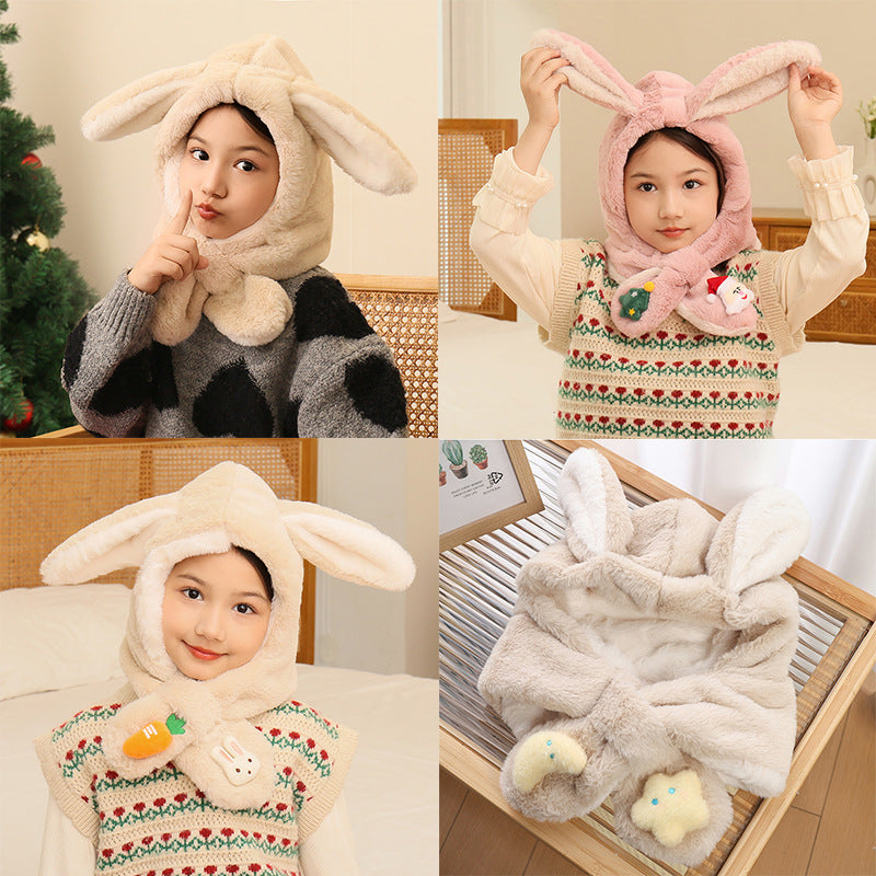 Children's Christmas Autumn and Winter Scarf Plush Warm Cute Cartoon Red New Year Festival Imitation Rabbit Fur Parent-Child Scarf