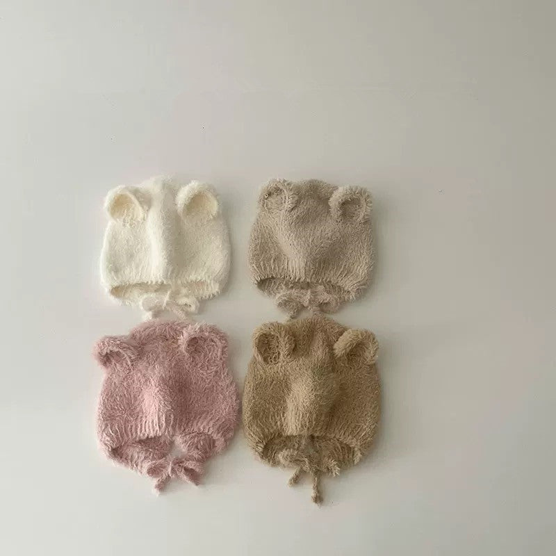 Cold-proof foreign-style cold hat cute warm lace solid color plush toddler hat baby autumn and winter hat baby ear protection