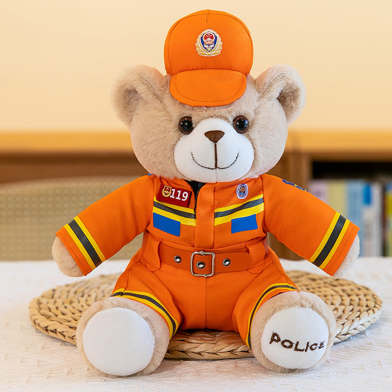Police Bear Doll Traffic Police Bear Doll Uniform Fire Suit Teddy Bear Plush Toy Internet Red Bear Doll