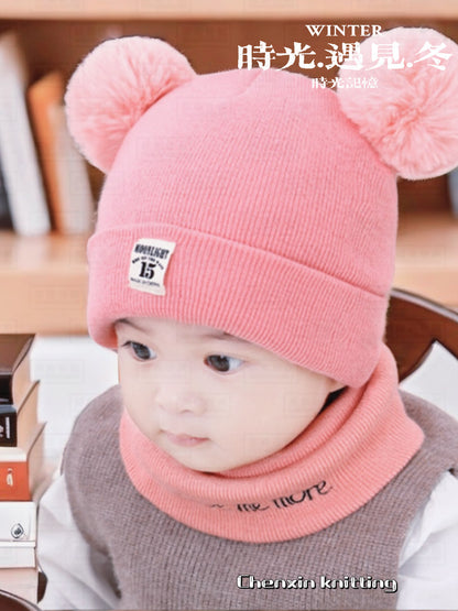 Factory direct supply knitted cap net red explosion children's cap fur ball cap baby ear warm cap wholesale custom hat