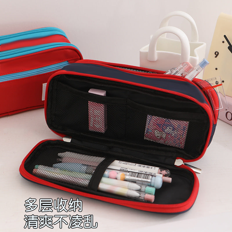 Large-Capacity Stationery Box, Double-Layer Multi-Functional Student Simple Pencil Case, Japanese and Korean Version, Portable Pencil Case for Primary and Secondary School Students