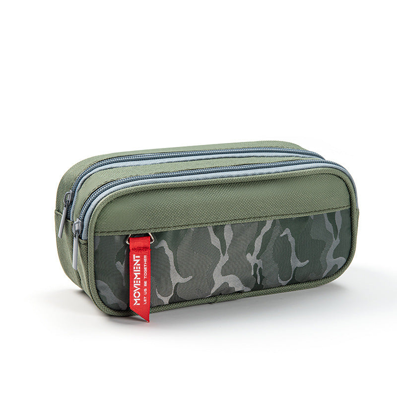 Camouflage Double Layer Pencil Case Boy Junior Senior high school Student Stationery Bag Simple Stationery Pencil Storage Pencil Case Cross-border in stock