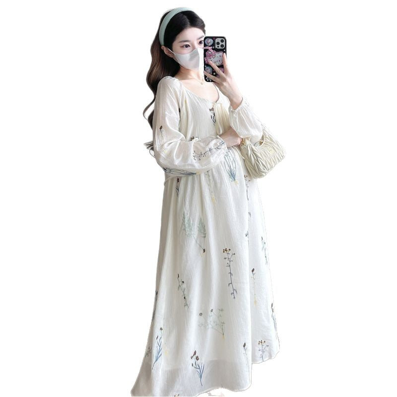 Spring 2025 new French flower heavy embroidery temperament waist pregnant women dress