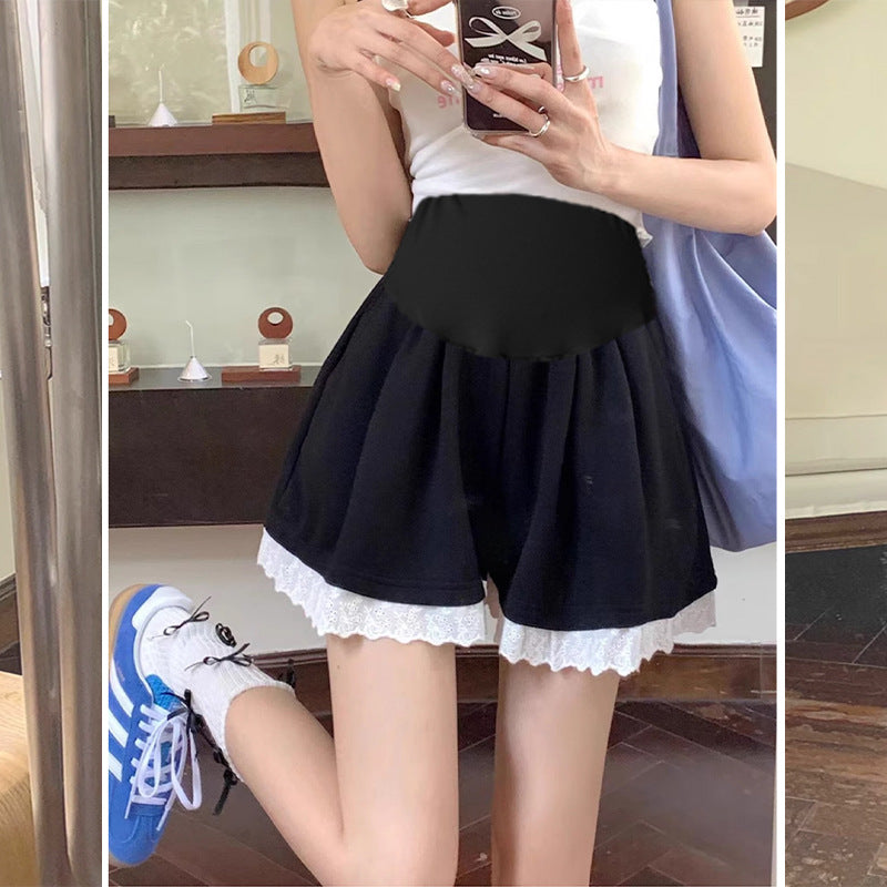 Maternity Shorts Summer Lace Splicing Wide-Leg Casual Pants Loose Outer Wear Sports Air Cotton Pants Skirt