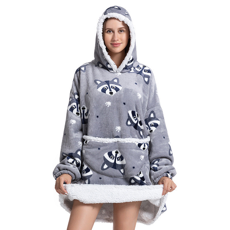 Composite Thermal Clothing Tv Blanket, Extra Long and Thick, Home Wear, Outdoor Mid-Length Pajamas, Flannel, Can Be Worn Outside, Couple Style