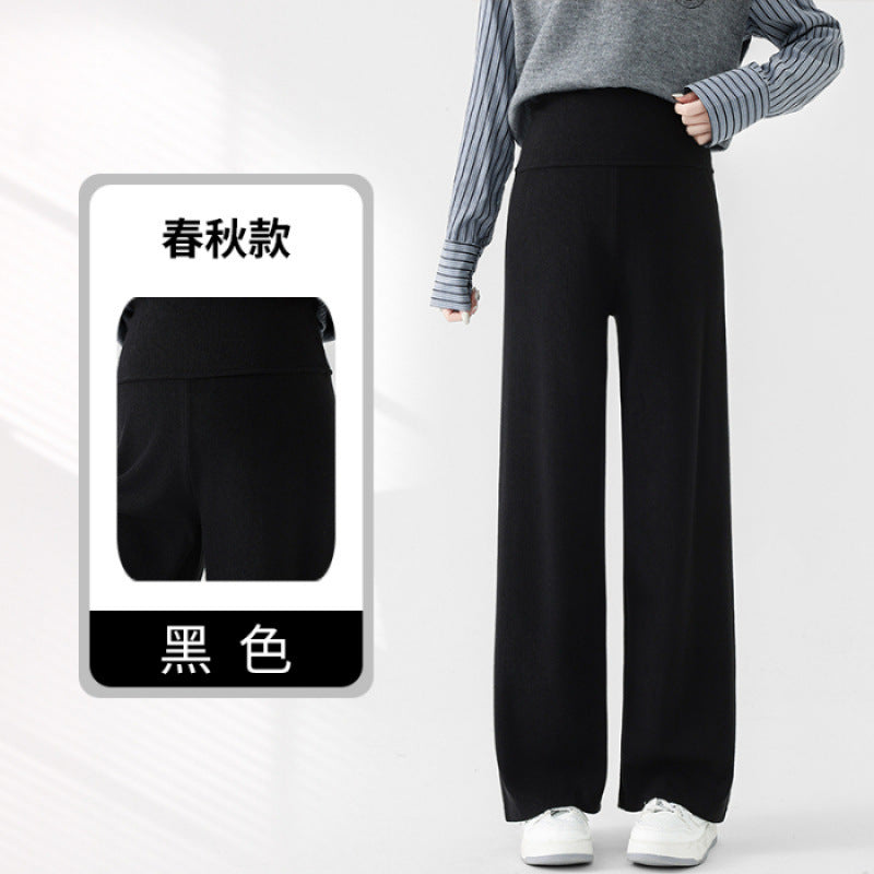Lamb Fleece Pregnant Women's Pants Autumn and Winter fleece-lined Outer Wear Loose Dipping Wide-leg Pants New Non-abdominal Glutinous Rice Pants