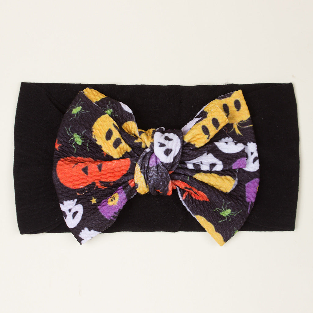 European and American New Halloween Children's Hair Band Pumpkin Head Printed Bow Baby Hair Accessories Baby Headscarf