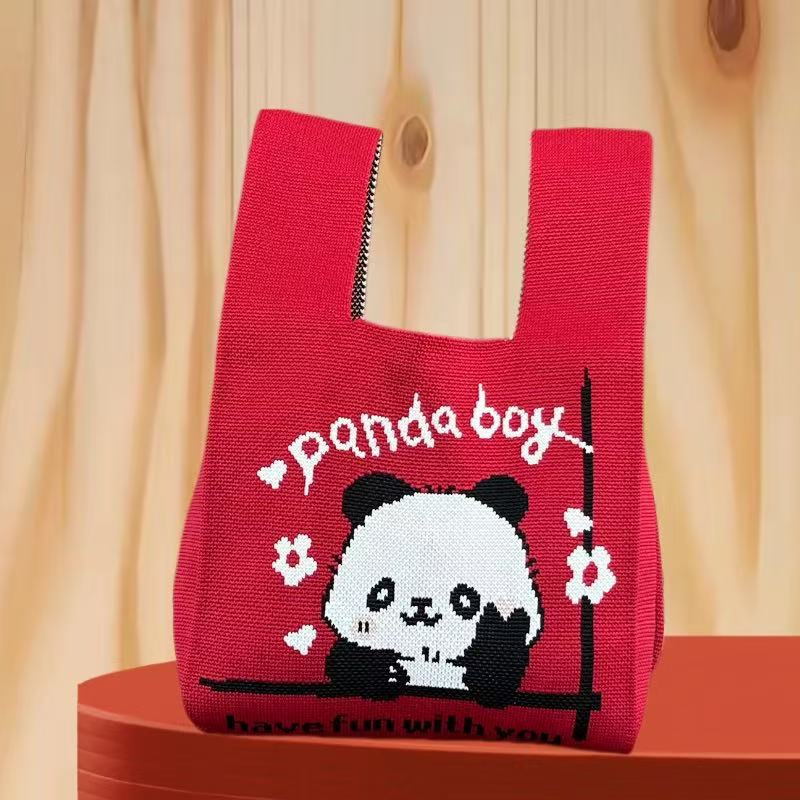 Panda New Knitted Bag Women's Handbag Wide Hand Gift Back Gift Bag Cute Panda Knitted Bag Hand Gift