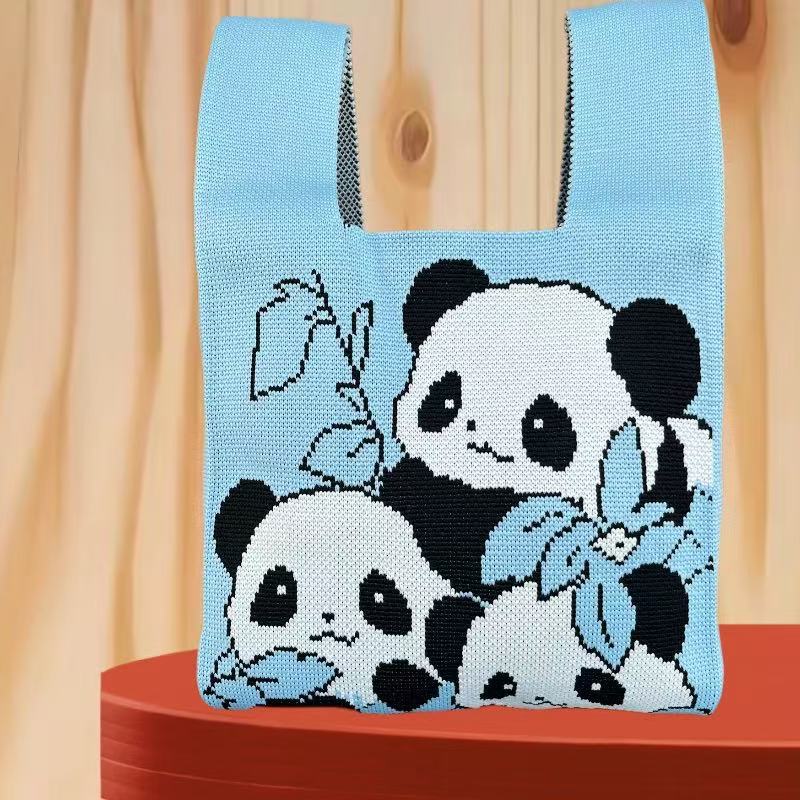 Panda New Knitted Bag Women's Handbag Wide Hand Gift Back Gift Bag Cute Panda Knitted Bag Hand Gift