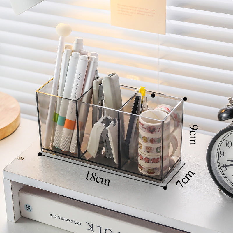 Multifunctional Acrylic Pen Holder Transparent Desktop Storage Box Pen Holder Office Stationery Compartment Storage Box Large Capacity