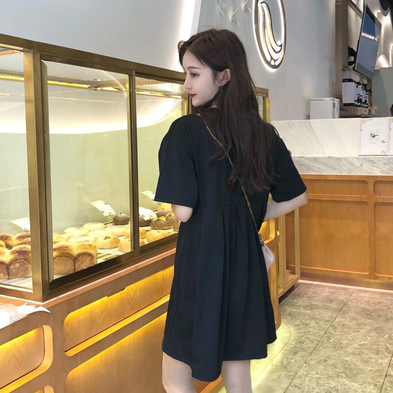 Maternity dress 2025 Summer Korean Loose plus size Slimming Sweet Short Sleeve Retro Long A- line Dress