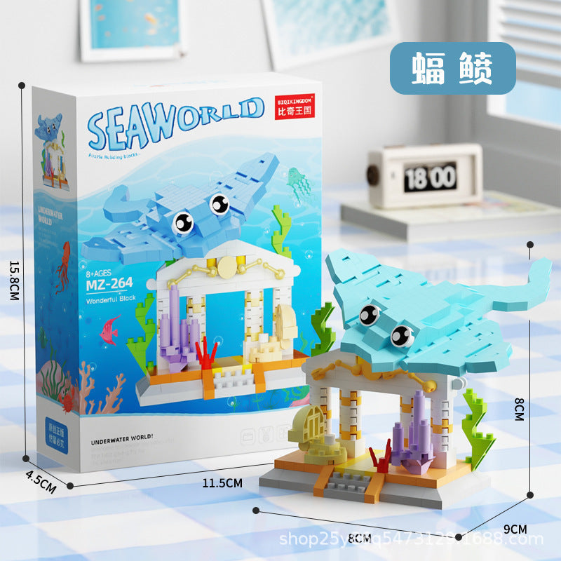 Children's Day Gift Compatible Lego Marine Animals Shark Clownfish Cartoon Doll Assembled Building Blocks Toy