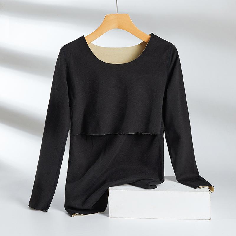 Breastfeeding Autumn Jacket One-Piece Women's plus size Autumn and Winter fleece-lined Pregnant Women's Thermal Underwear Postpartum Maternity Clothing