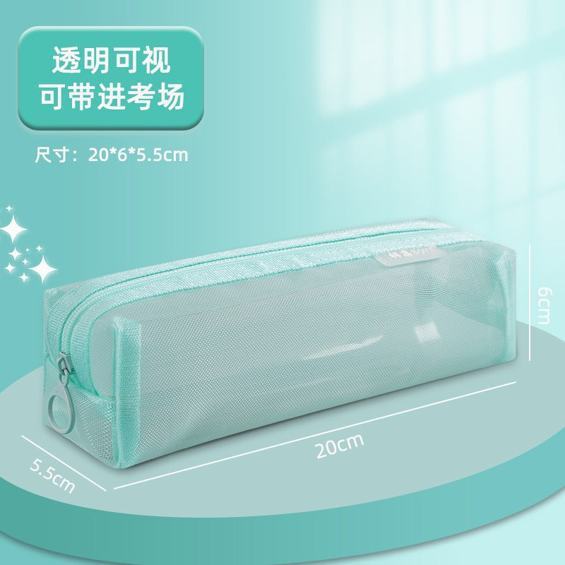Mesh Large-Capacity Pencil Case, Transparent Double-Layer Student Exam Zipper Stationery Storage Bag, Three-Layer Stationery Bag