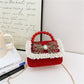 Children's New Year Red Envelope Korean Style Bow Pearl Small Square Bag Princess Shoulder Crossbody Mini Change Accessories Small Bag