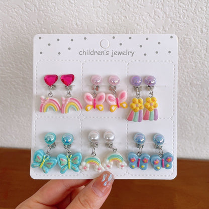 Girl's Ear Clip Cute Cartoon Children's Earrings Little Girl's Princess Earrings Without Ear Holes False Earrings Without Harming Ear Accessories