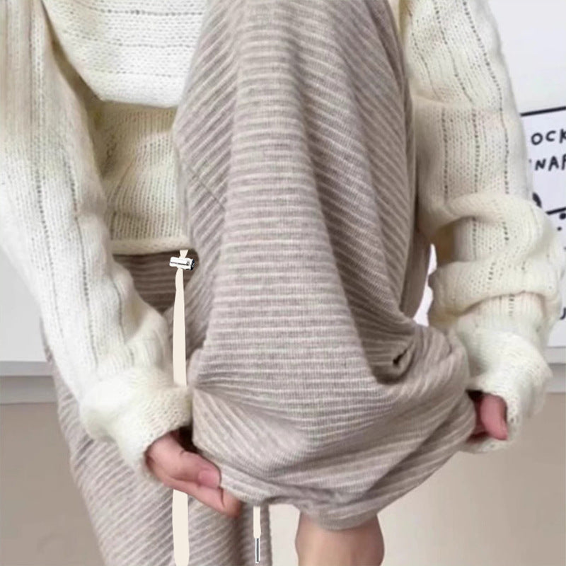 Pregnant women's pants texture soft waxy striped pants autumn high waist drape feeling lazy relaxation feeling niche straight leg pregnant women
