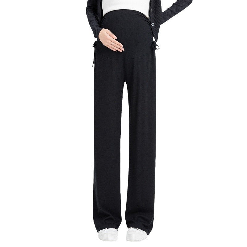 Pregnant women's pants 2024 new pregnant women's pants autumn and winter fleece-lined small pregnancy wide leg pants drawstring straight tube pants